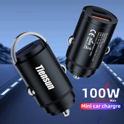 100W Dual Port Car Charger Fast Charging QC Type C Compact Lightweight Compatible with iPhone Galaxy Pixel