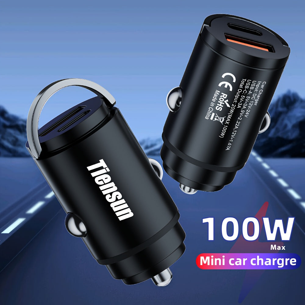 100W Dual Port Car Charger Fast Charging QC Type C Compact Lightweight Compatible with iPhone Galaxy Pixel