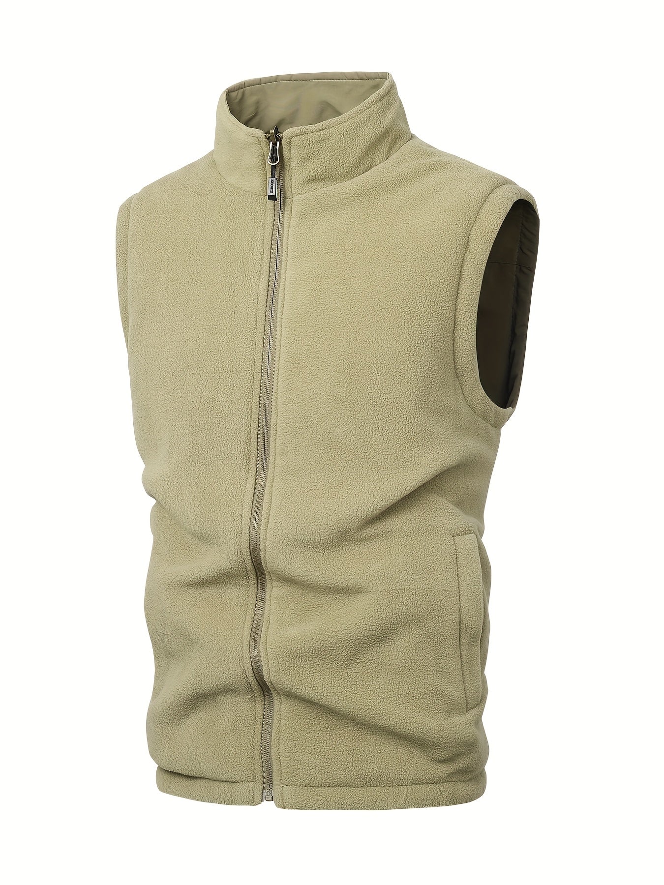 Men's Reversible Fleece-Lined Casual Vest Nylon Stand Collar Embroidered Alphabet Non-Stretch Sleeveless Fall Winter