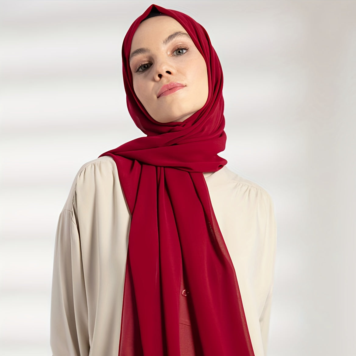 Solid Color Chiffon Hijab Lightweight Stylish Scarf for Women Eid Celebration