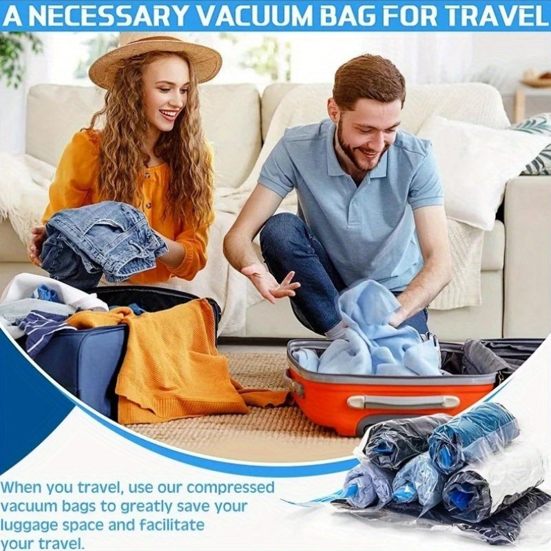 Juego de 4 bolsas de compresión para viajes para espacio de equipaje y almacenamiento en cruceros, bolsas enrollables con cremallera de PVC que ahorran espacio