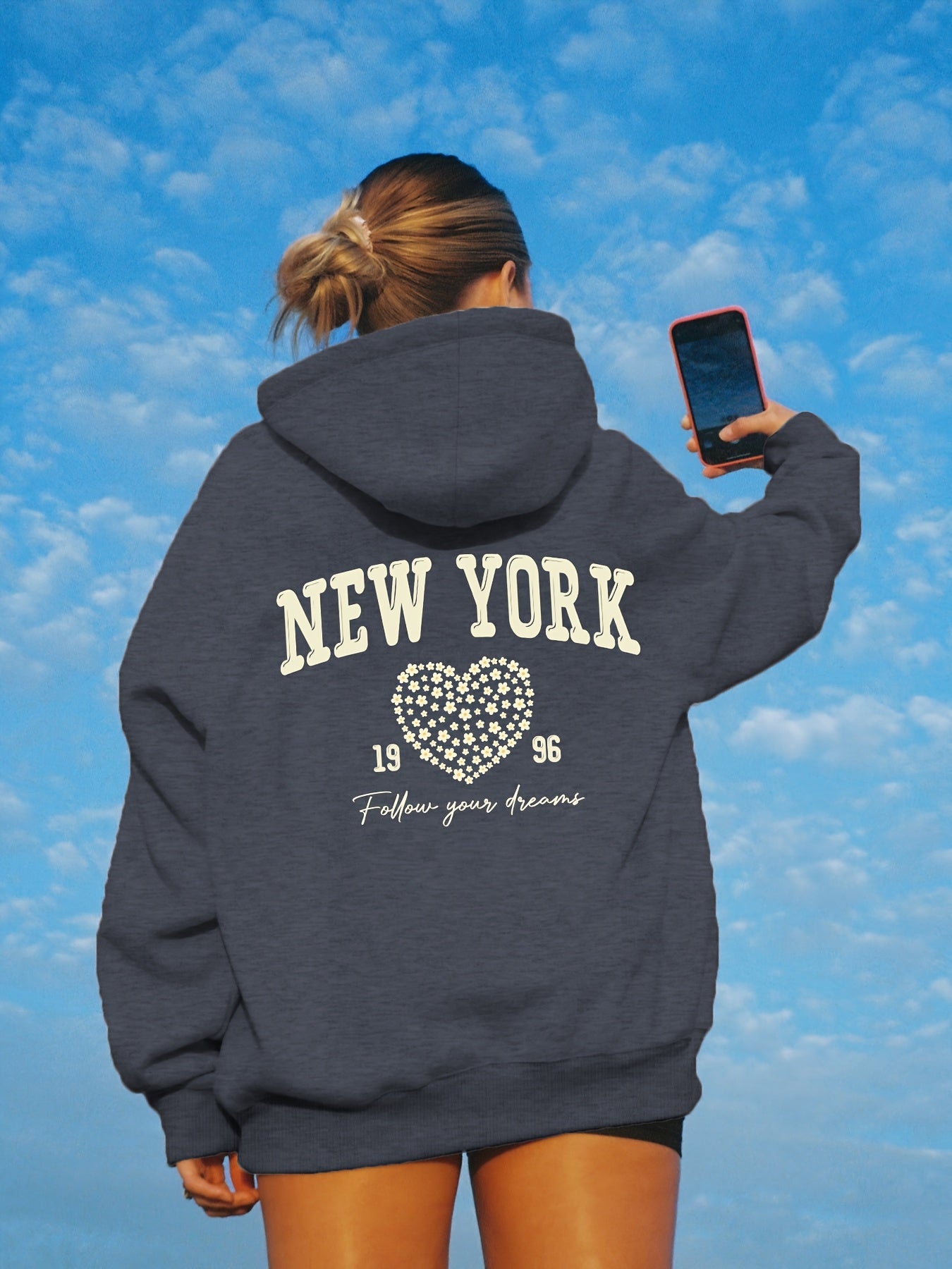 Plus Size Women's Hoodie Sweatshirt Casual Heart Print Brown Allseason