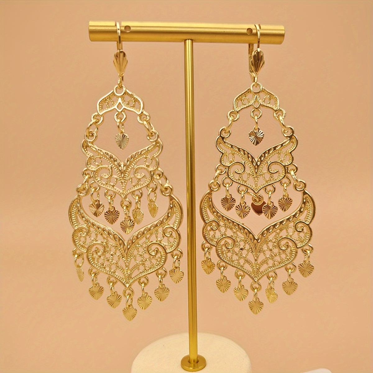 Women's Tassel Earrings with Long Metal Hollow Drop Design for Festivals and Celebrations