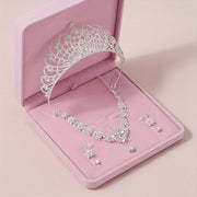 Conjunto de corona de novia con collar y pendientes, accesorios de joyería