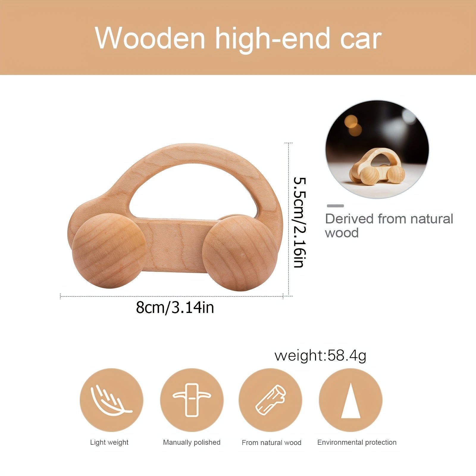 Children's Wooden Toy Car Made from Maple Mahogany and Black Walnut for Ages 3 and Up