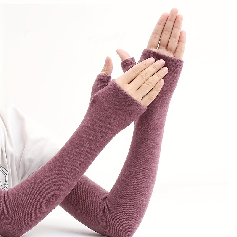 Women's Cashmere Fingerless Gloves Warm Winter Knit Sleeves