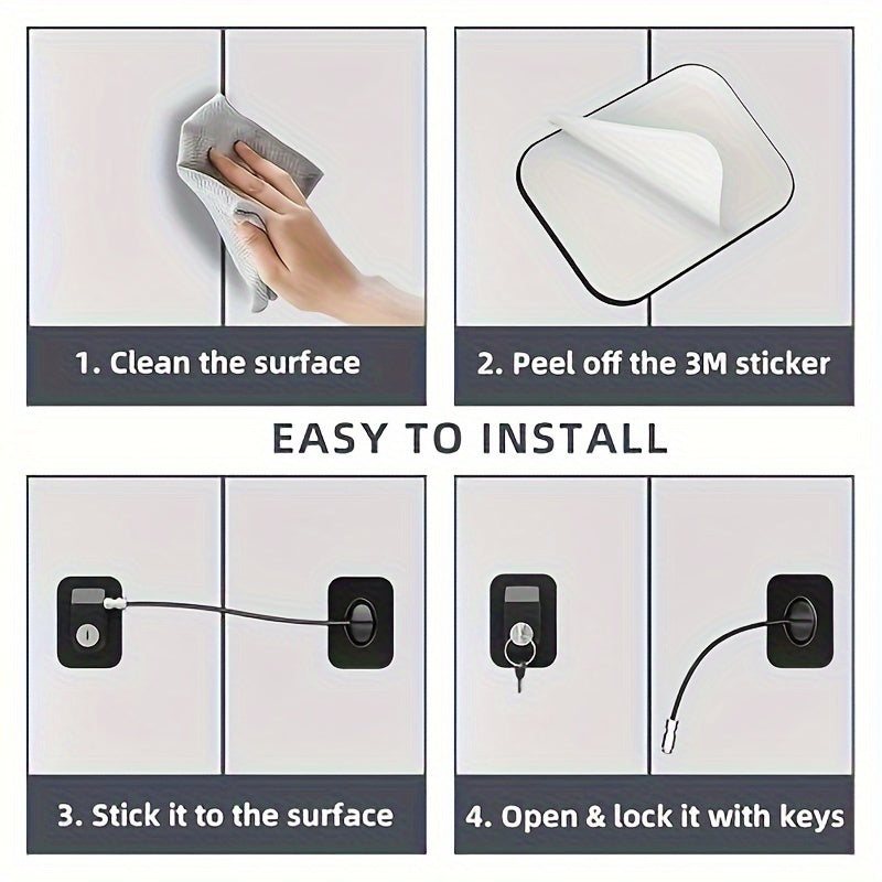 Set of 2 Child Safety Locks for Refrigerator Silicone Wire Adhesive Lead-Free Plastic