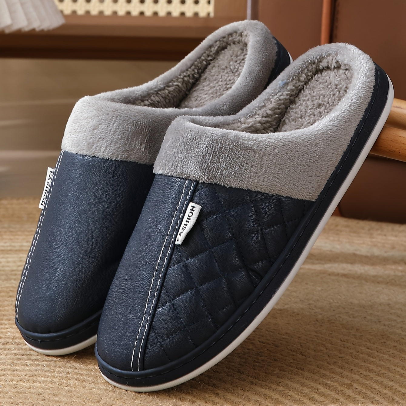 Ayollar uchun vintage slip-on shippaklar, mo'ynali ichki qavatli uy poyabzali