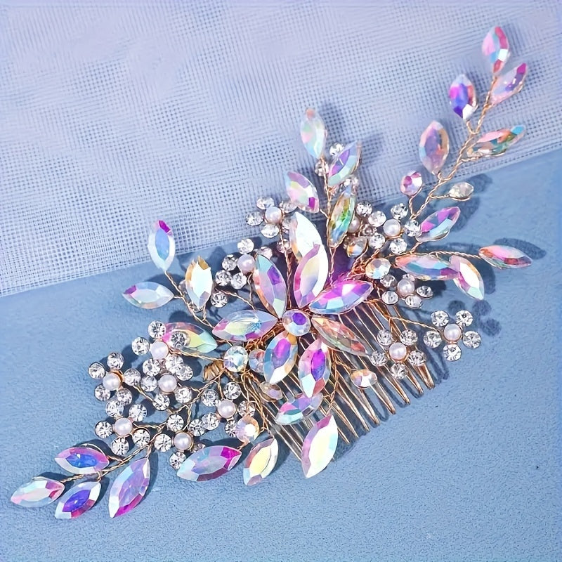 Golden Rhinestone Hair Accessory for Bridal Wedding Hairpiece