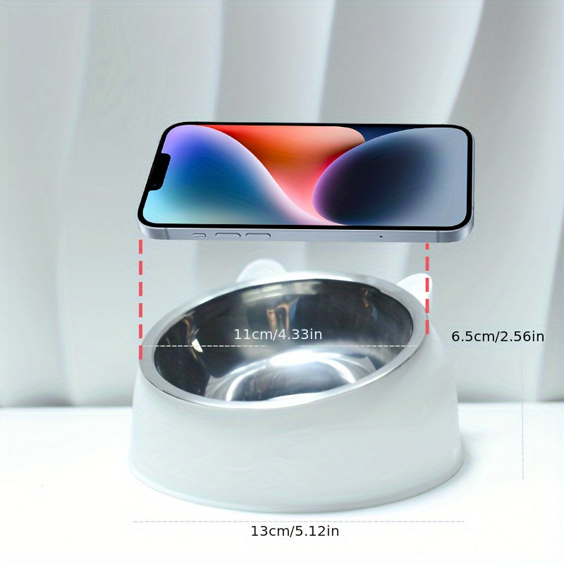 Raised Stainless Steel Cat Food Bowl with Non-Slip Base and 100ml Capacity