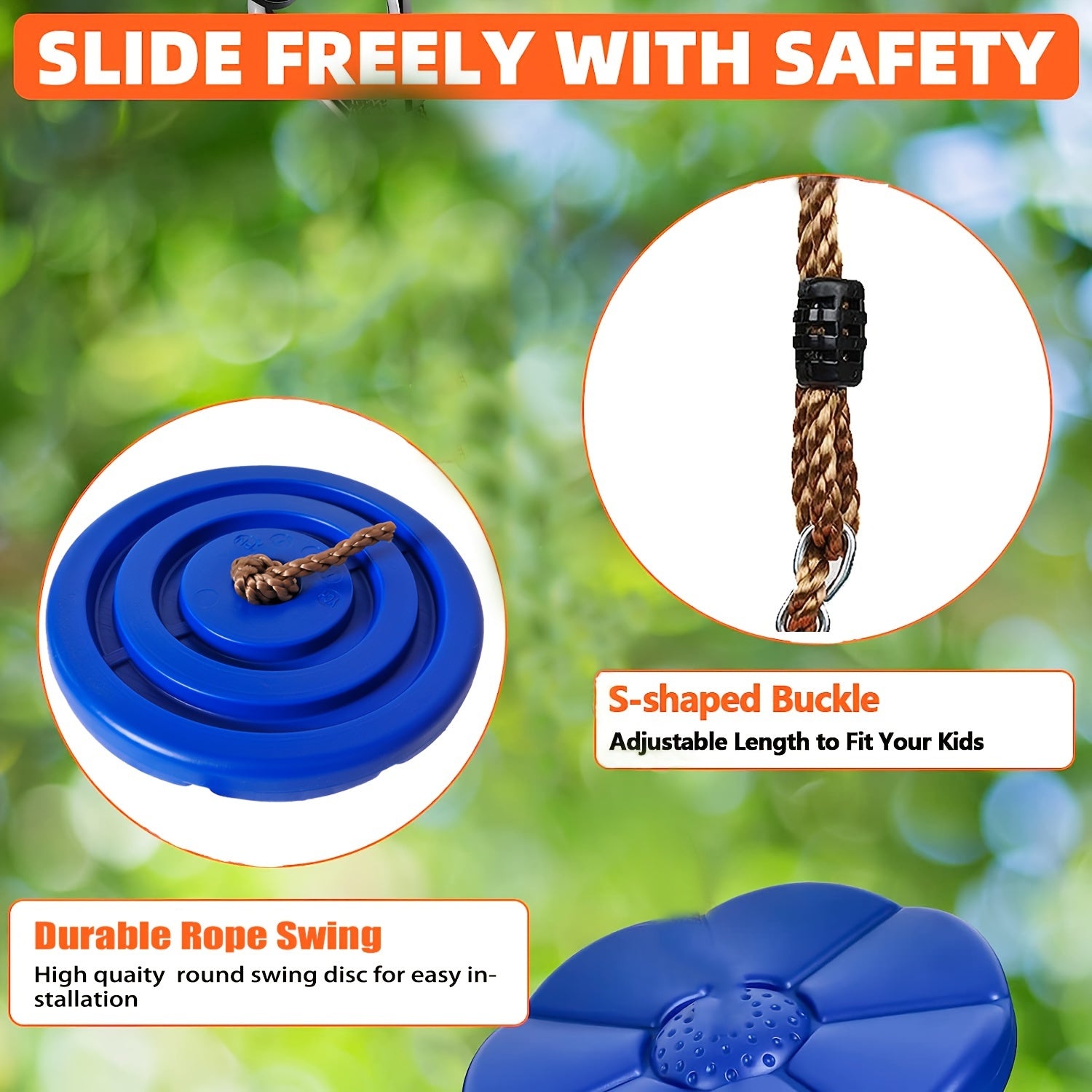 Bitta apelsin rangli polyester zip line to'plami, 15.24 metr, bolalar va kattalar uchun mos, maksimal yuk 149.69KG, jangchi to'siqlar kurslari uchun ideal.