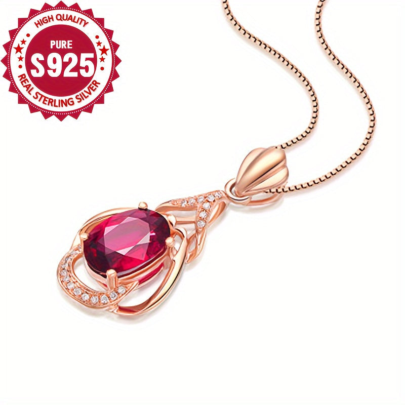 Sterling Silver Water Drop Pendant Necklace with Gemstone for Women
