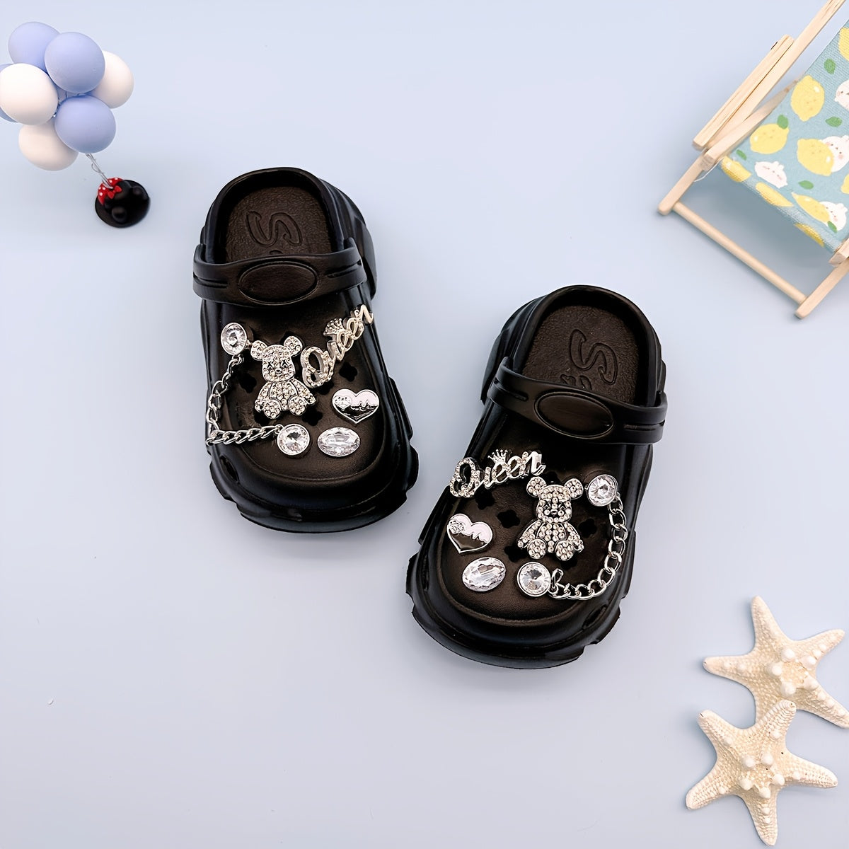 Kids EVA Clogs with Heart and Bear Charms Casual Slip-On Sandals for Boys and Girls