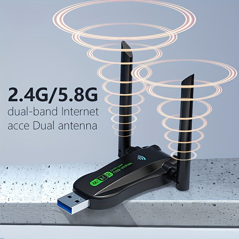 Dual-Band Wi-Fi Adapter 1300Mbps USB 4 Antennas Wall Penetration Low Latency