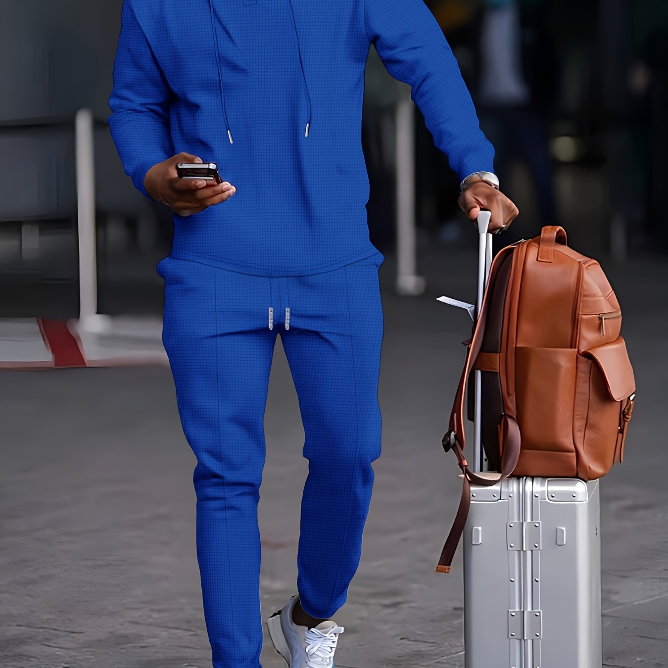 Men's Long Sleeve Hoodie and Pants Set Solid Waffle Knit Casual Autumn