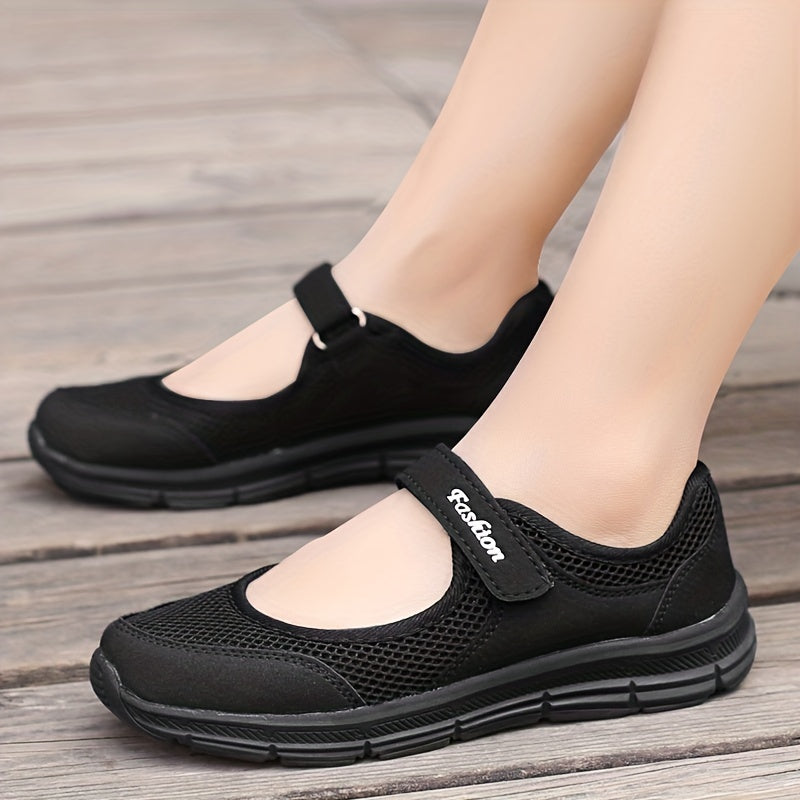 Women's Breathable Mesh Mary Jane Flats with Adjustable Buckle Casual Shoes