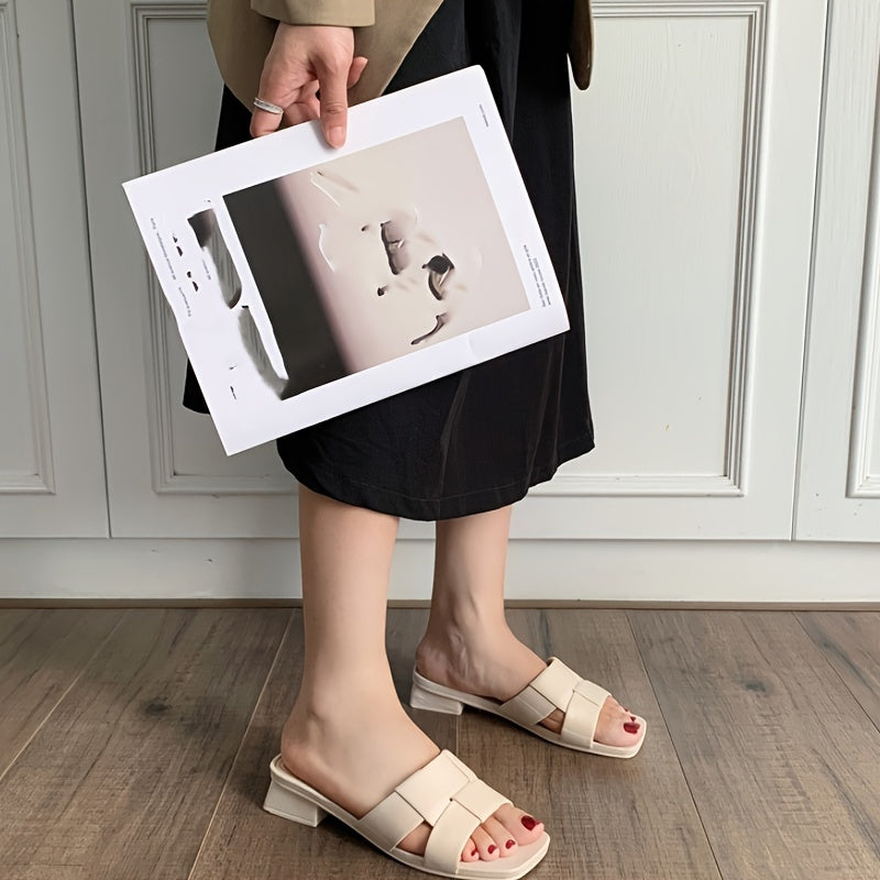 Women's Summer Slide Sandals with Chunky Heel Open Toe PVC Casual Beach Wear