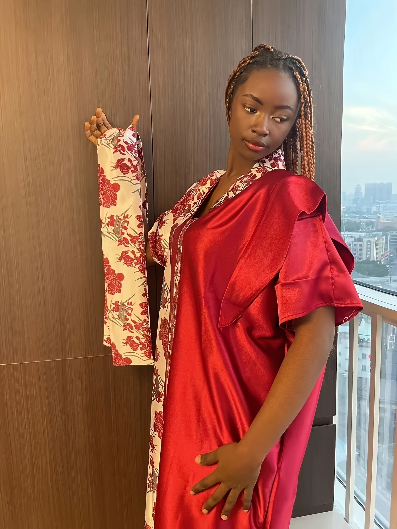 Women's Floral Print Turkish Kaftan Dress V-Neck Loose Fit All-Season