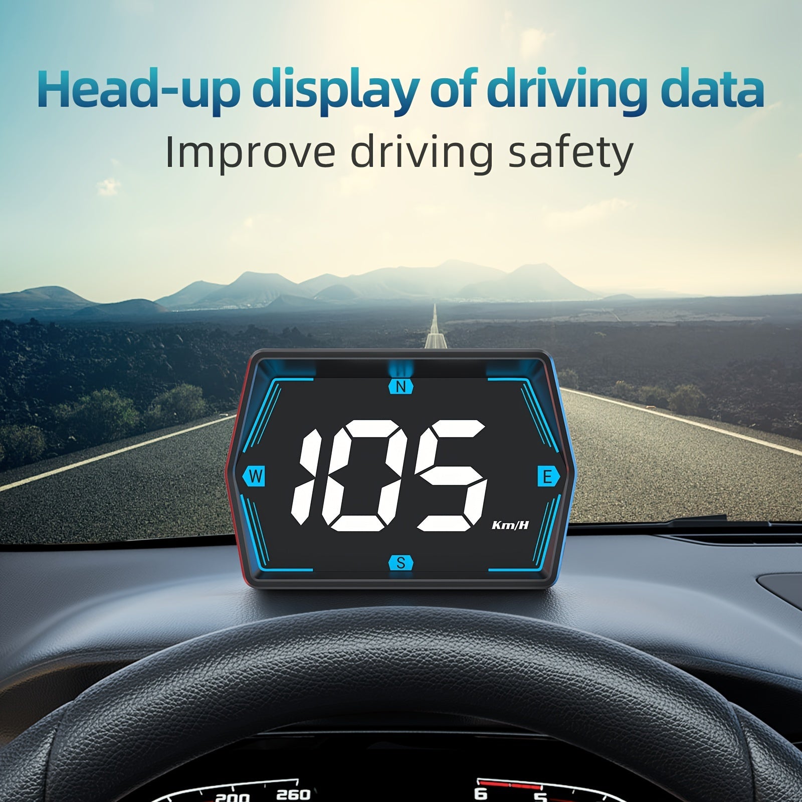 Car HUD Head-Up Display Speedometer Odometer with Colorful Light, Auto Brightness
