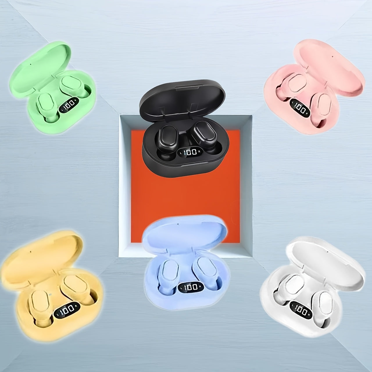 Wireless In-Ear Headphones with Button Control LED Power Display Long Battery Life Compatible with Multiple Devices