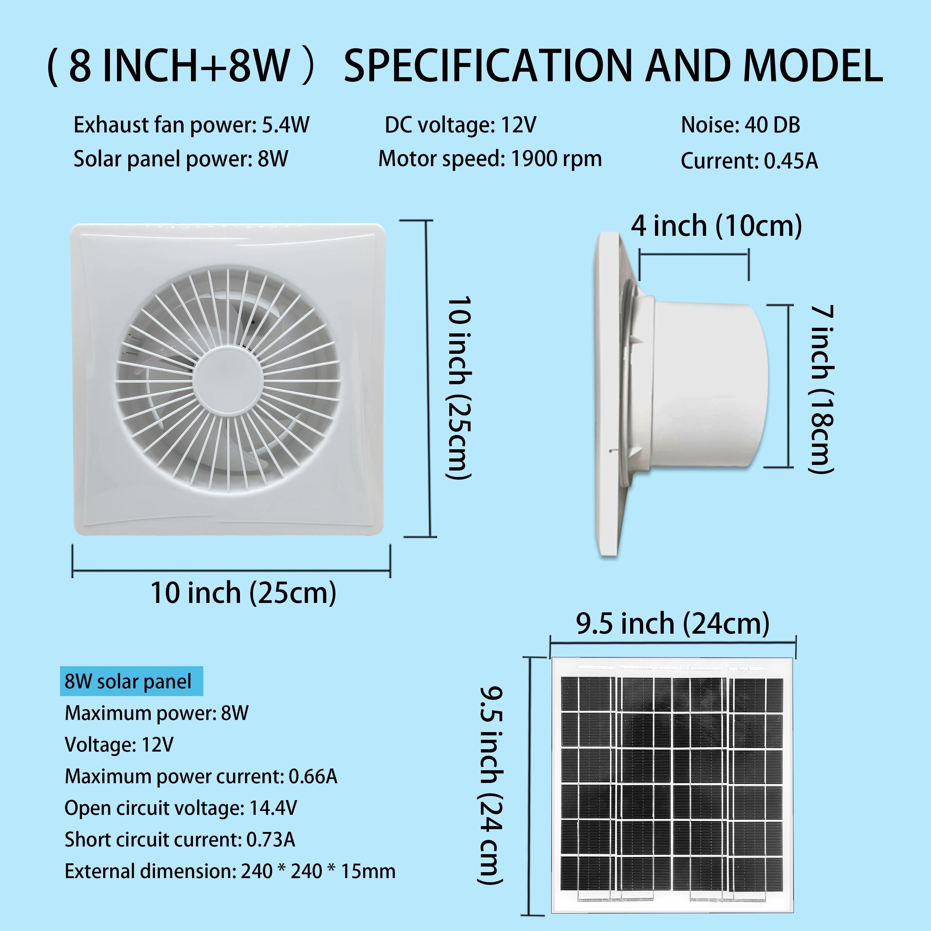 Solar Powered Exhaust Fan 17W Quiet Low Noise High-Efficiency for Home Greenhouse