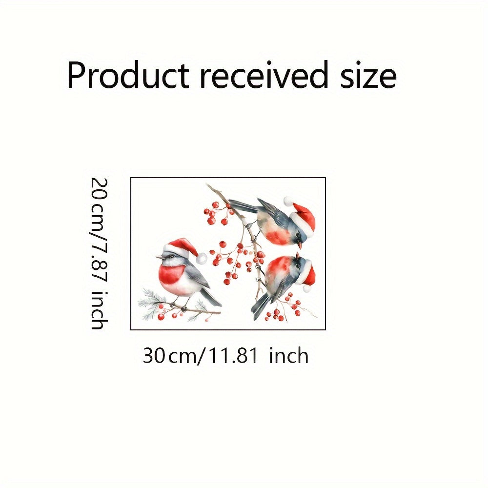 Decorative Christmas Window Decals Birds Red Berry Branches Glass Clings Self-Adhesive Holiday Decor