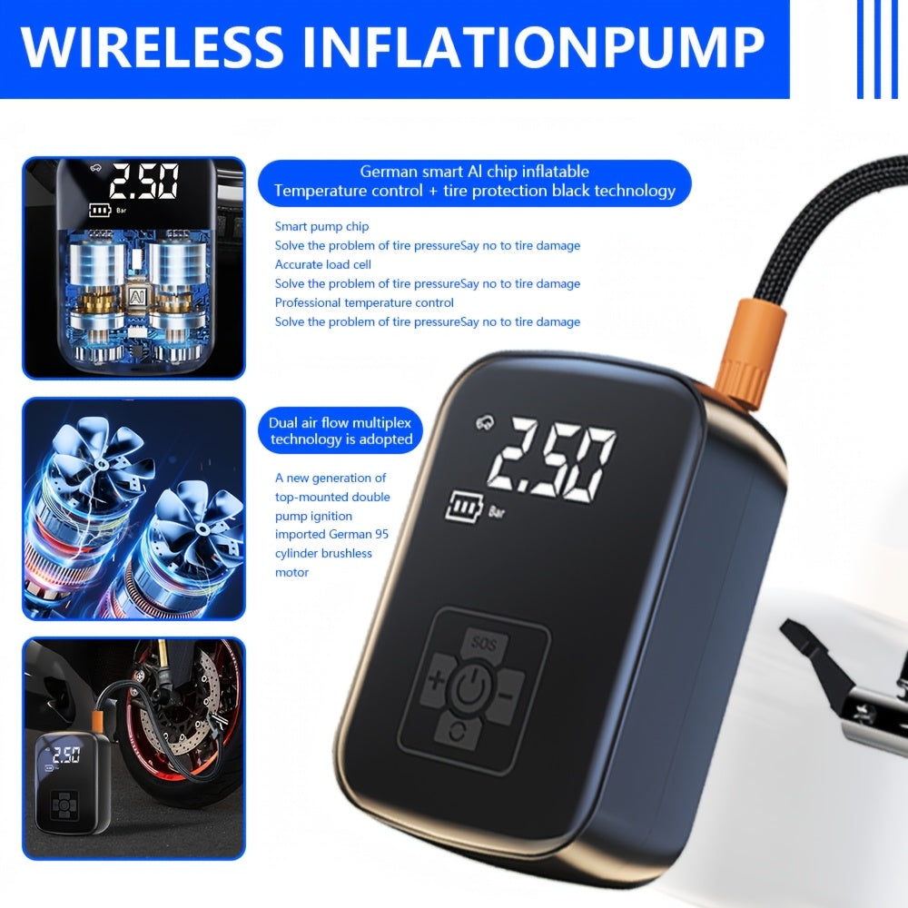 Raqamli bosim o‘lchagich va LED chiroq bilan portativ 150 PSI shina to‘ldiruvchi