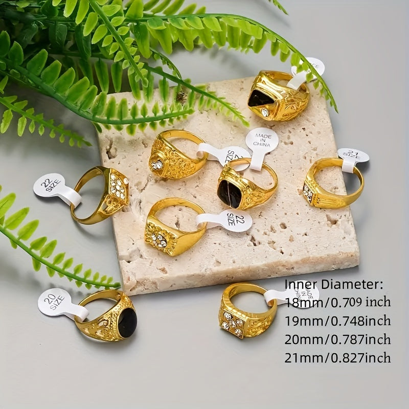 20 ta Vintage uslubidagi sink qotishma halqalar to'plami, aralash dizaynlar, qora gem rhinestone inlay, qoplamasiz, erkaklar va ayollar uchun mos, sovg'alar va partiyalar uchun mukammal