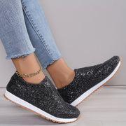 Women Silver Sneakers Low Top Slip-On Breathable Athletic Shoes