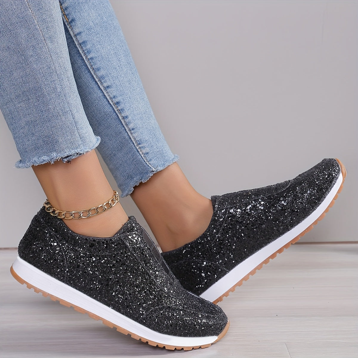 Women Silver Sneakers Low Top Slip-On Breathable Athletic Shoes