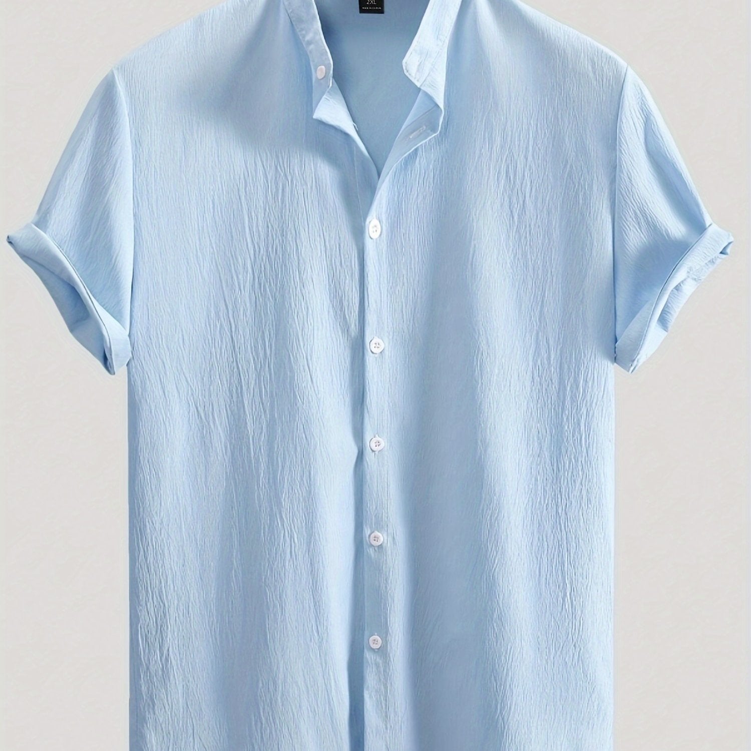 Erkaklar uchun engil ko'k tasodifiy qisqa yengli turli ko'ylak - yozgi zaruriyat, polyester aralashmasi, mashinada yuvish mumkin, KATTA O'LCHAM