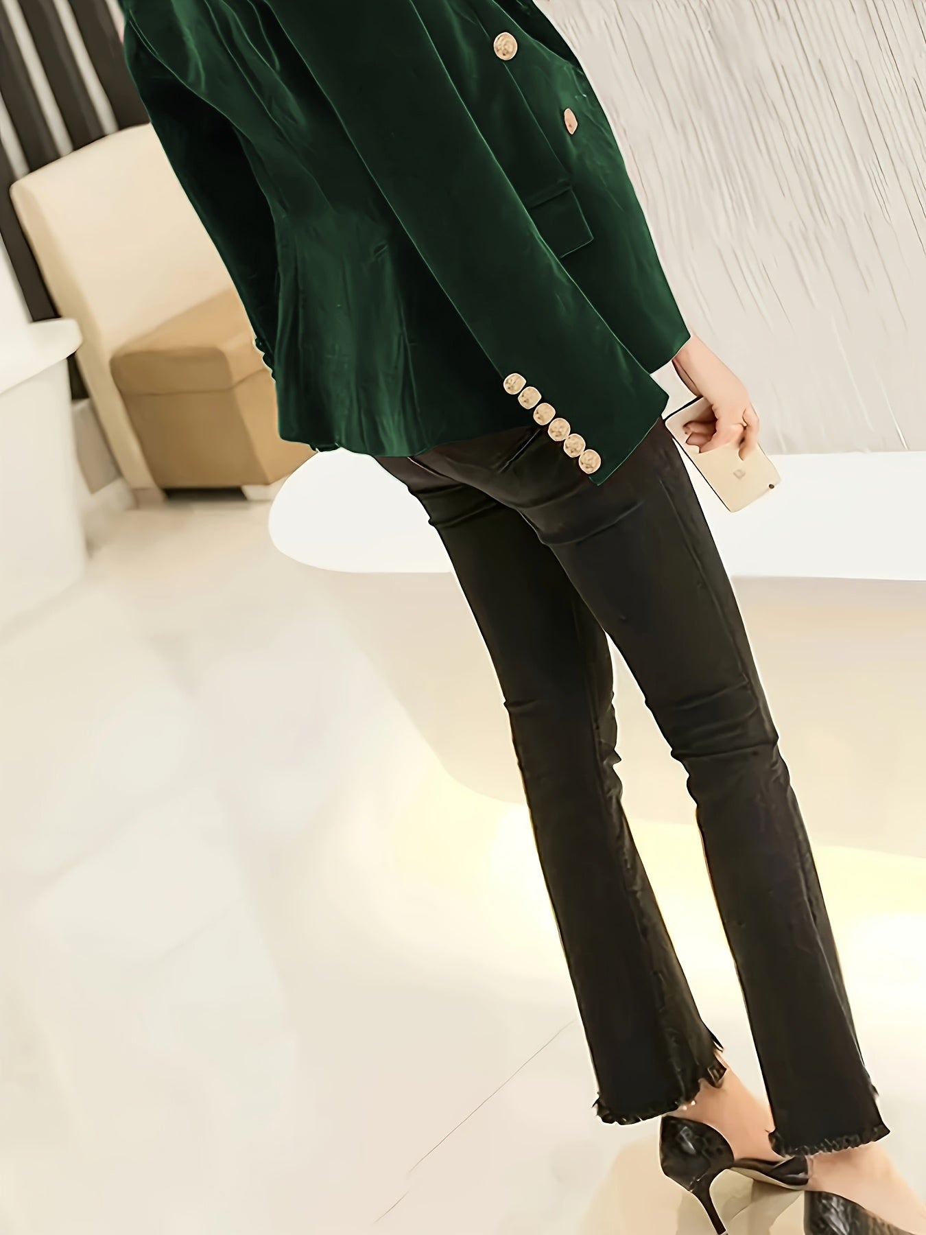 Women's Velvet Jacket Long Sleeve Solid Color Regular Fit Elegant Spring Fall