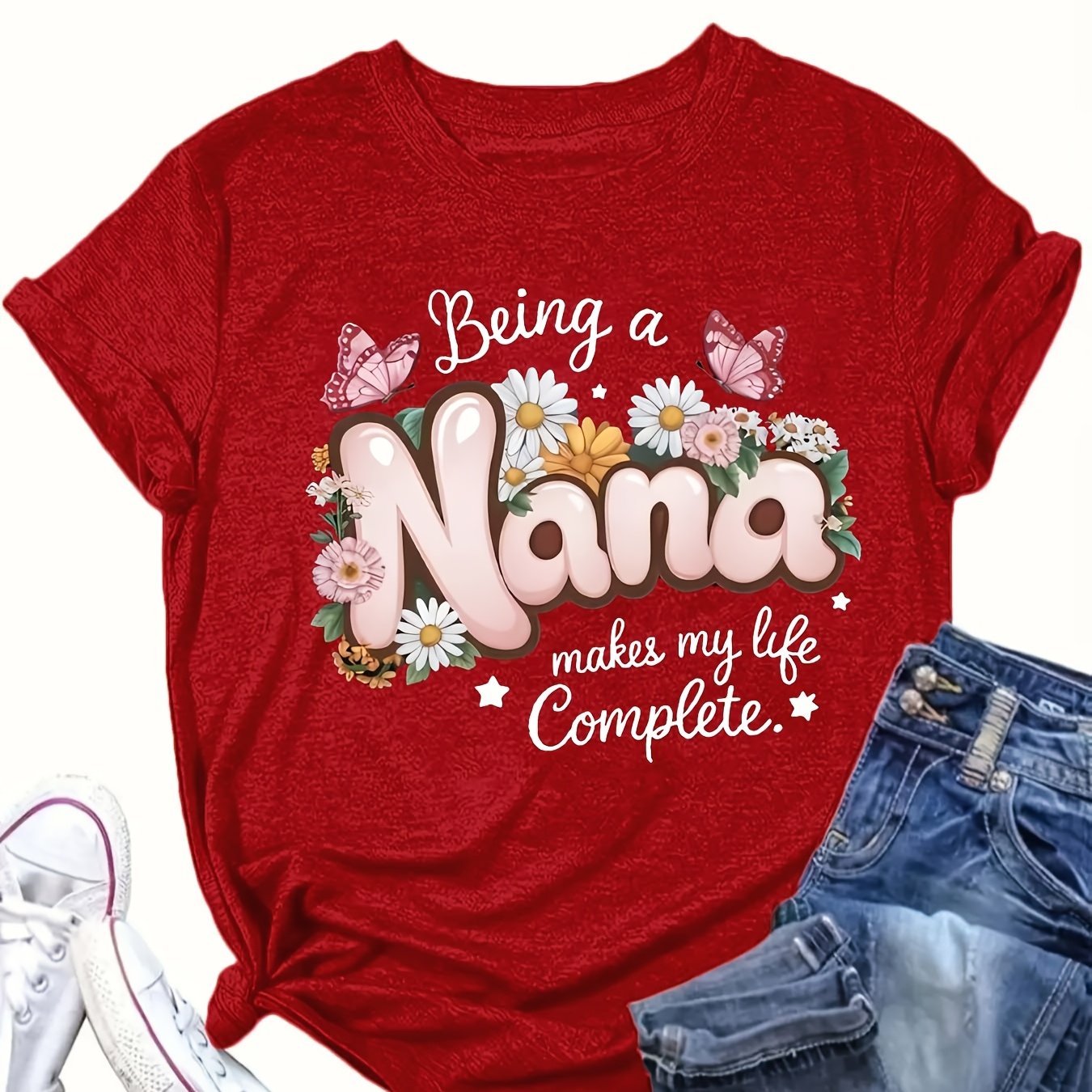 Women's Graphic T-Shirt Pink Floral Casual Loose Fit Summer Autumn Top