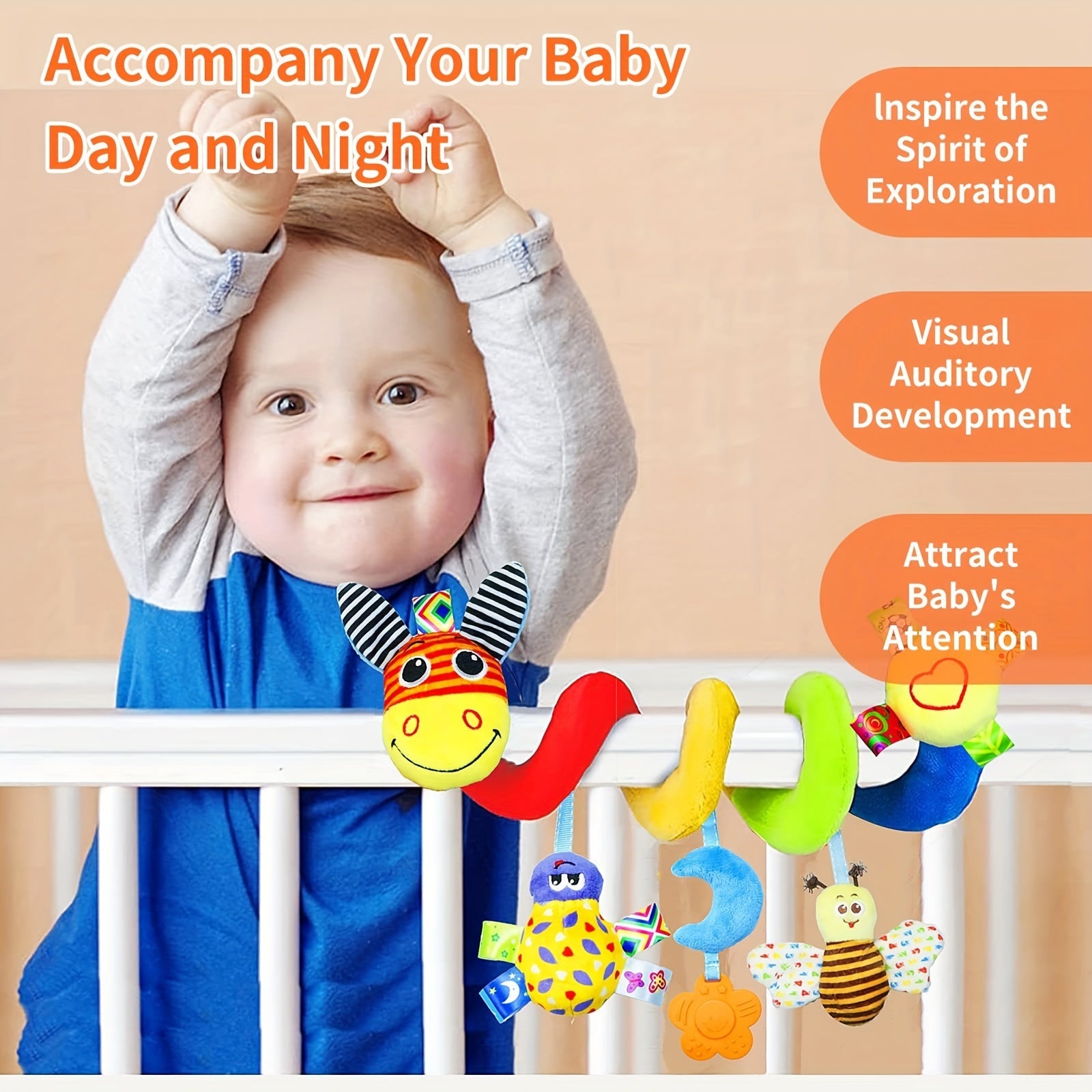 Baby Donkey Spiral Activity Toy for Car Seat Stroller Crib with Teether Rattle