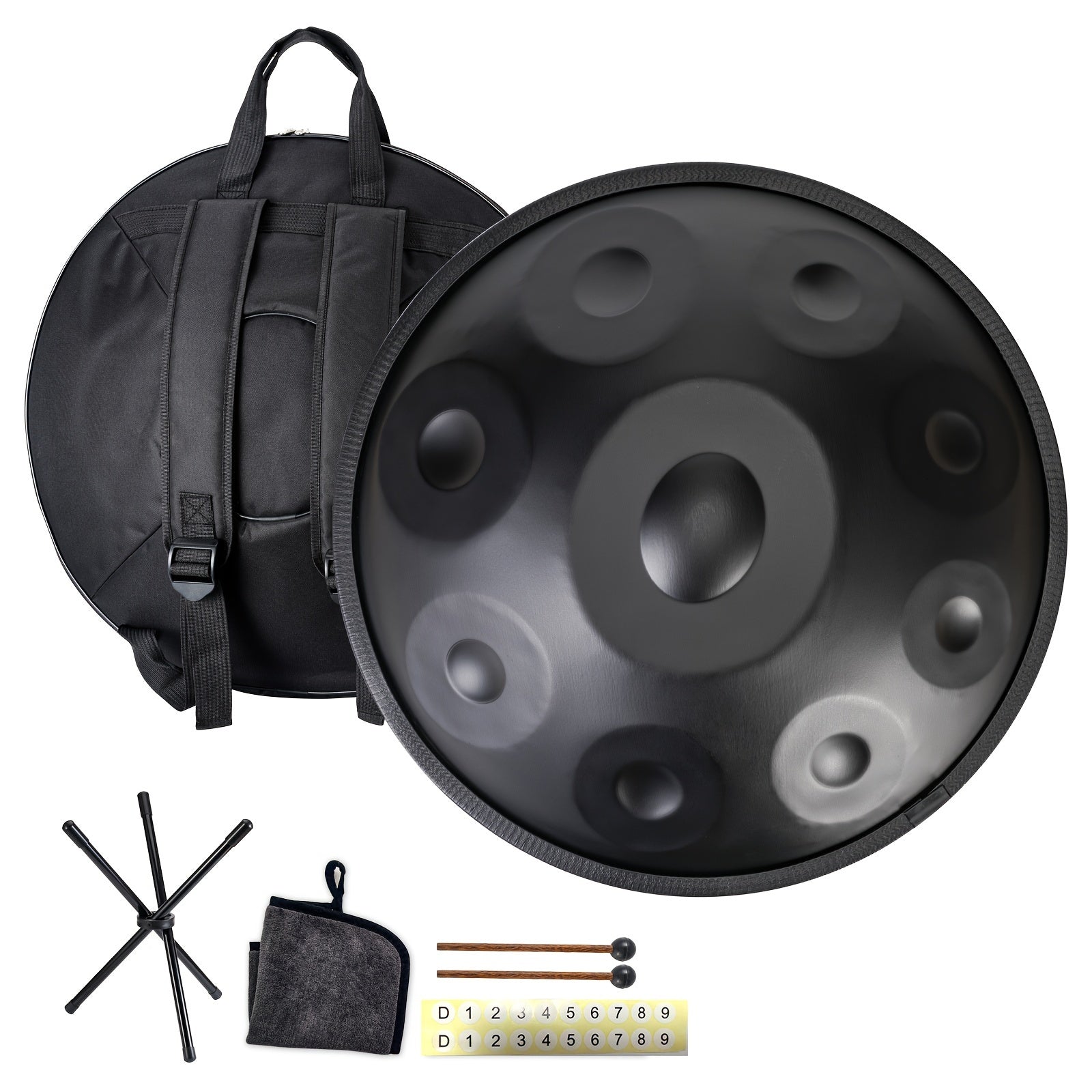 Handpan Drum in D Minor Carbon Steel 22 Inch with Carrying Bag Mallets and Wiping Cloth for Meditation Yoga and Performance