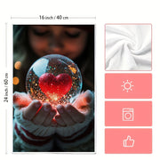 Set of 2 Ultra-Soft Kitchen Towels with Girl and Heart Snow Globe Design