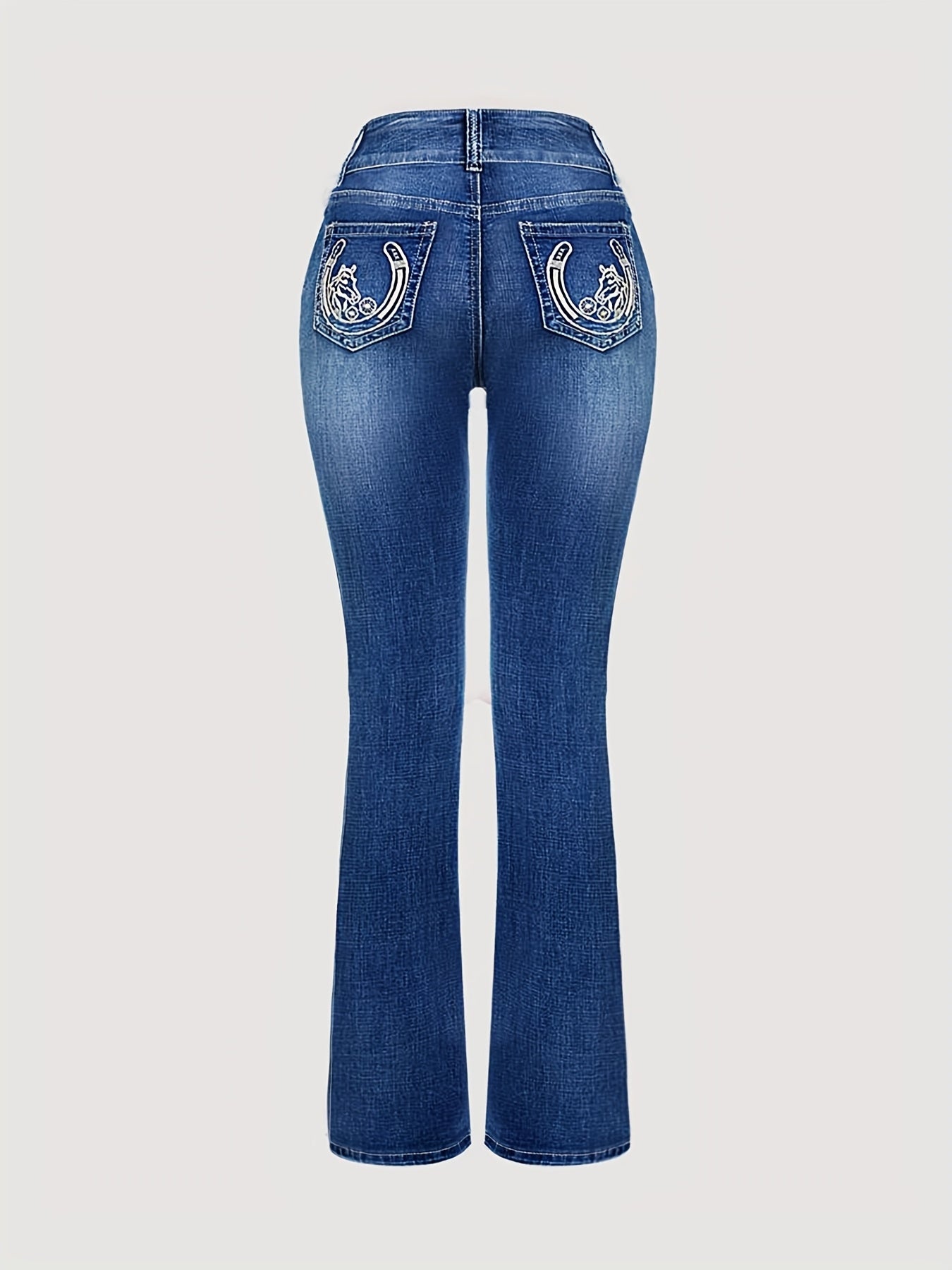 Plus-Size Blue Wash Faded Whisker Blue Jeans with Embroidery