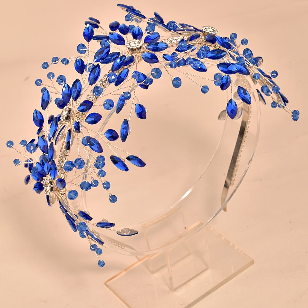 Diadema de novia bohemia con tiara de pedrería y cuentas, accesorio de boda en rojo, verde y azul