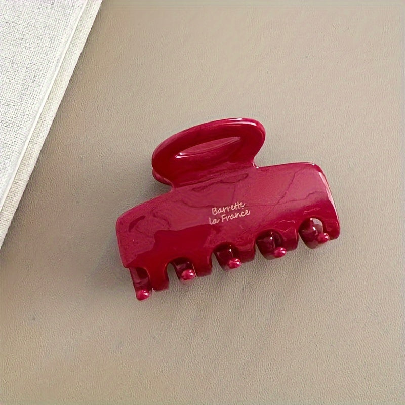 Vintage French Hair Clip Retro Rectangle Acrylic with Golden Logo for Long Hair