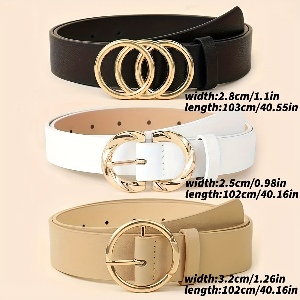 Women's Belts 3-Piece Set with Metal Buckle Designs for Jeans and Dresses Casual Stylish