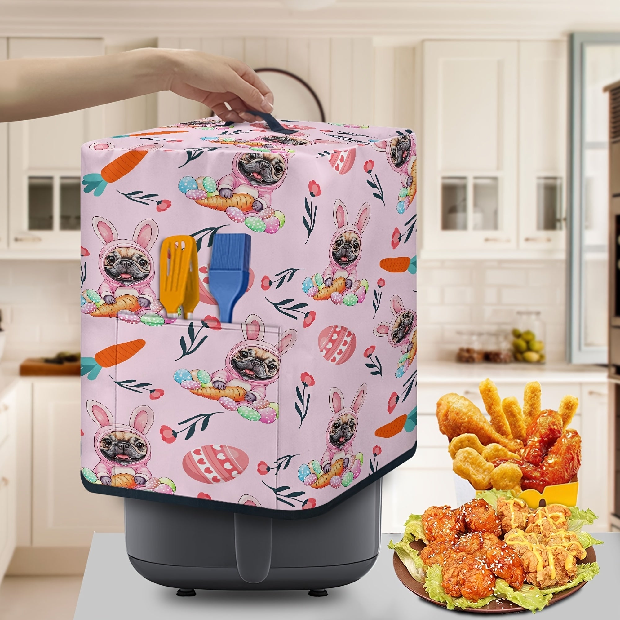 Multifunctional Kitchen Cover with Handle and Tissue Pocket for Cookware Easter Theme Dust Cover