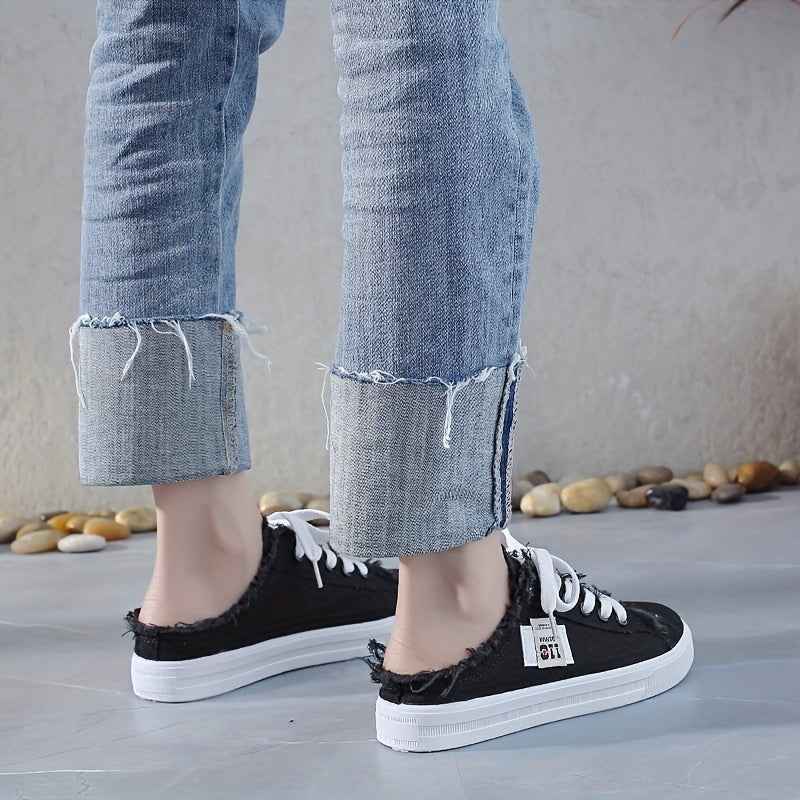 Solid Color Canvas Sneakers for Women with Platform Sole and Round Toe