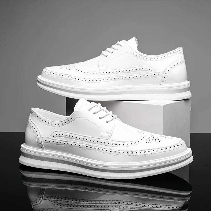 Men's White Block Shoes with Thick Sole Lace-Up Round Toe All-Season Casual Business Wedding Office