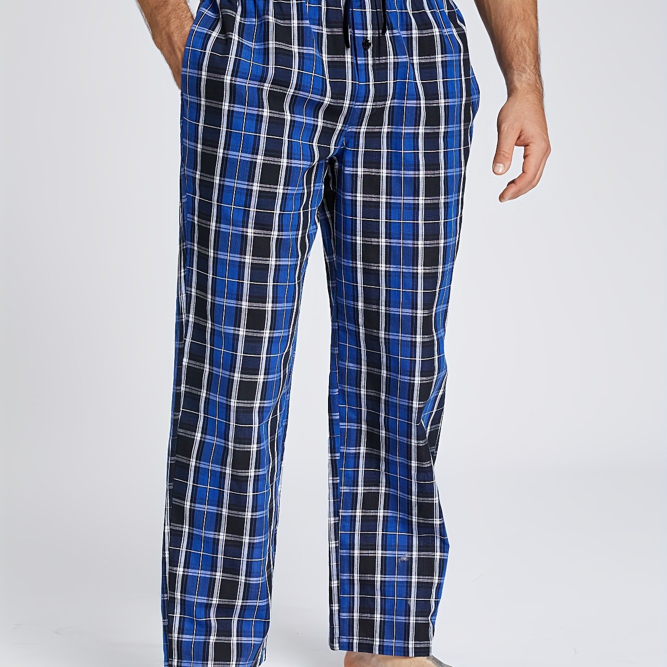Men's Cotton Plaid Lounge Pants with Pockets Casual Sleepwear Skinny Fit
