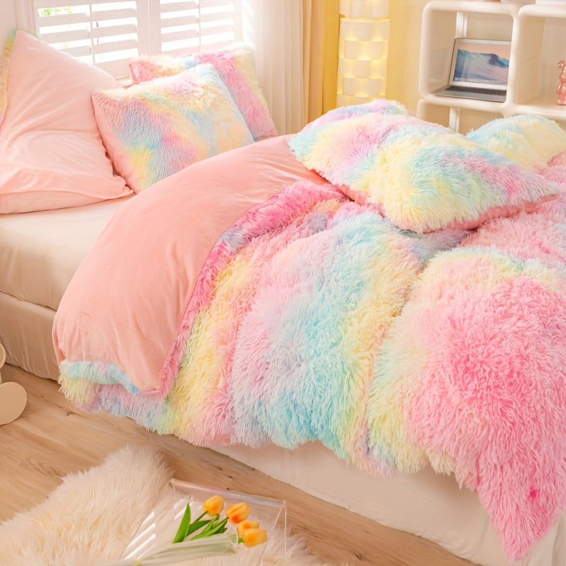 Y2K Tie Dye Plush Duvet Cover Set Includes 1 Duvet Cover and 2 Pillowcases Soft Warm Bedding