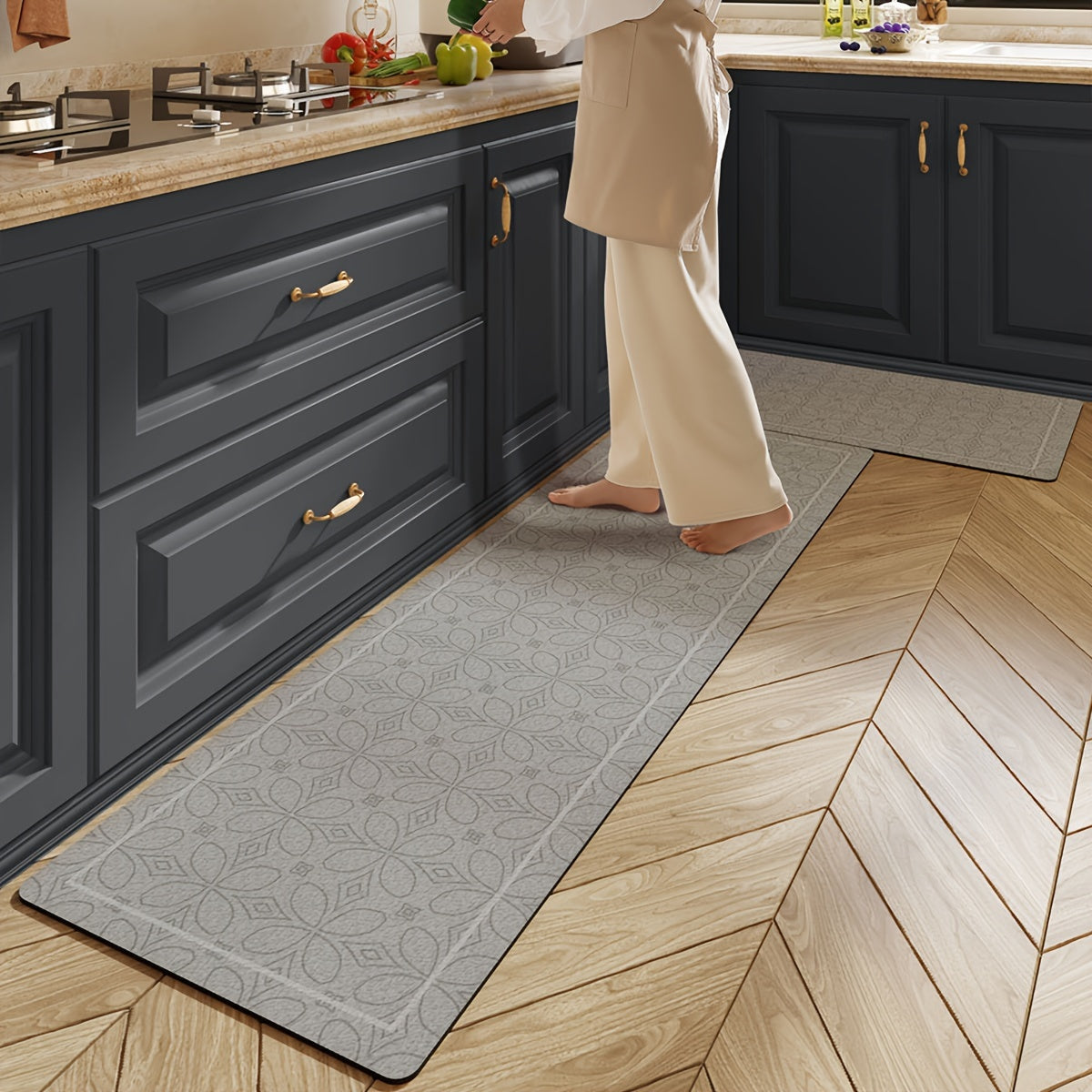 Non-Slip Stain-Resistant Polyester Kitchen Rug Absorbent Easy to Clean