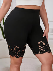 Plus Size Women High-Waisted Knee-Length Shorts Black Elastic Summer Bermudas
