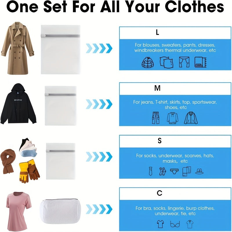 Mesh Laundry Bags Set in Various Sizes with Durable Zippers for Delicates and Travel