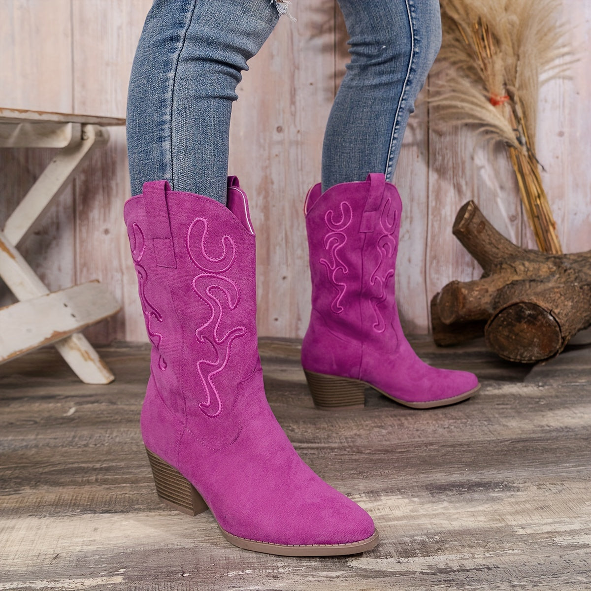 Women's Embroidered Leather Mid-Calf Cowboy Boots for Fashion and Western Wear