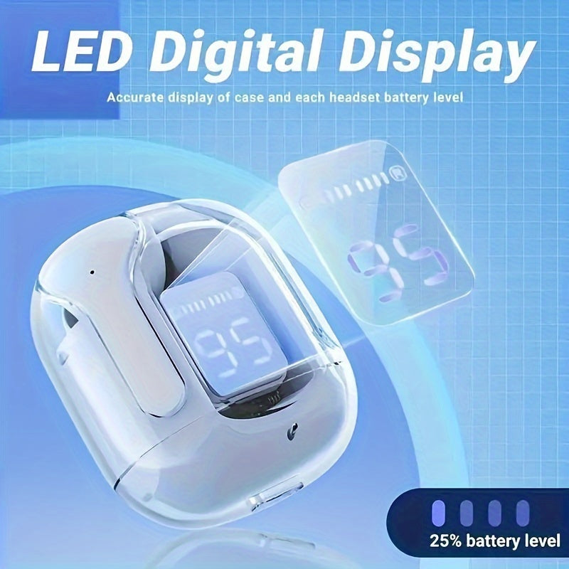 Auriculares de carcasa transparente inalámbricos con pantalla LED, sonido Hi-Fi, control táctil para juegos y llamadas al aire libre